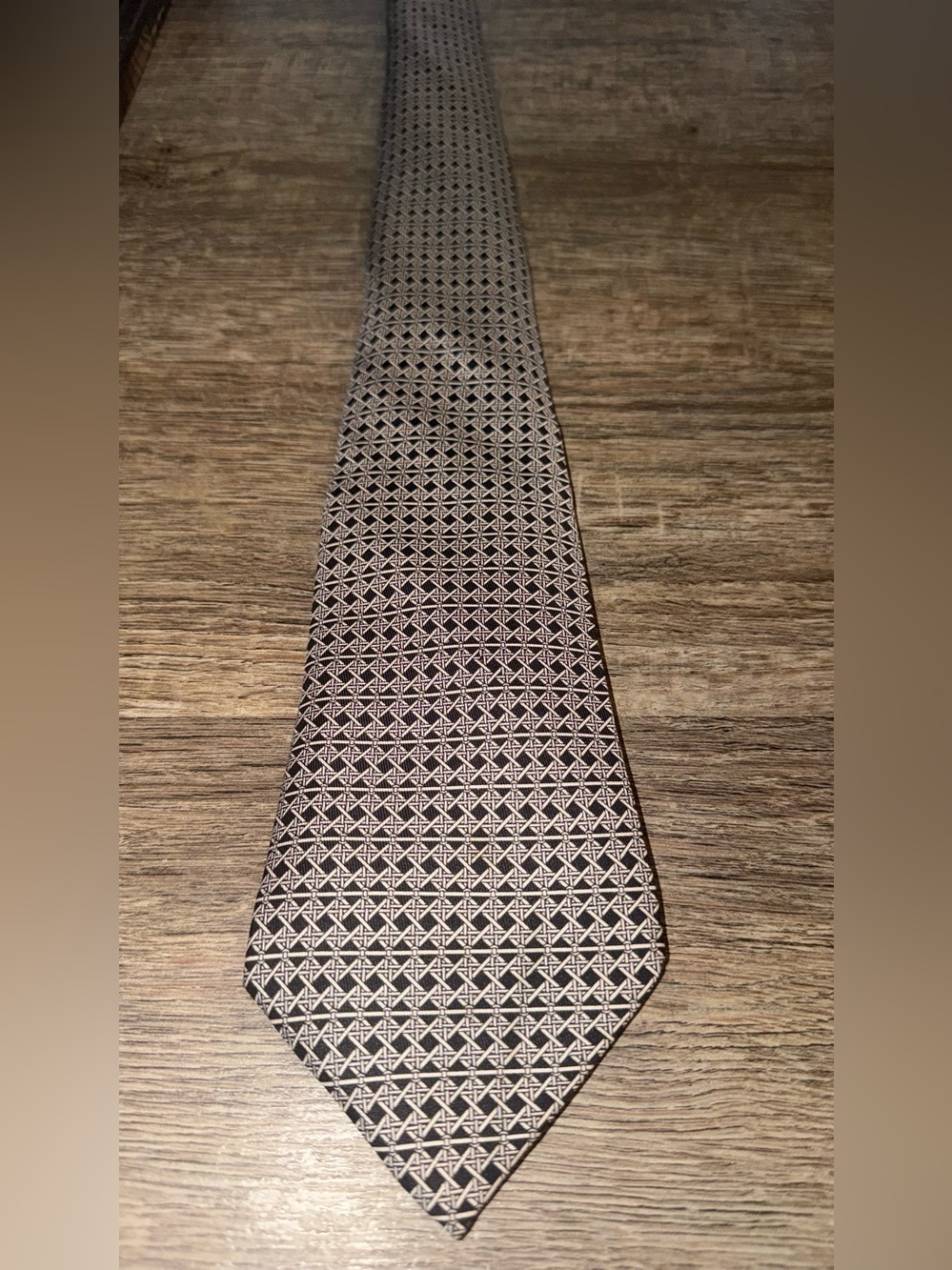 Hermes White and Black Geometric Silk Tie